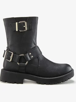 Bottines motardes bottes style motard tendance, avec boucles décoratives et anneau tendance