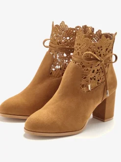 Bottines à talon haut empiècement en dentelle féminin et élégant