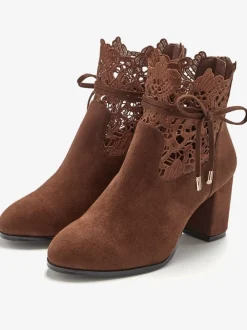 Bottines à talon haut empiècement en dentelle féminin et élégant
