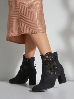 Bottines à talon haut empiècement en dentelle féminin et élégant