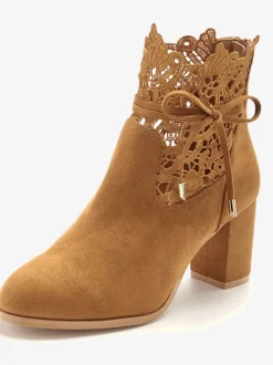Bottines à talon haut empiècement en dentelle féminin et élégant