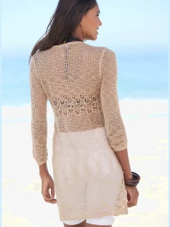 Cardigan ajouré à manches 3/4 en tricot doux