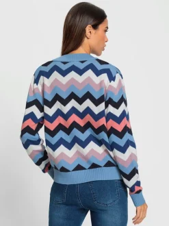 Cardigan ample avec encolure en V et zigzags graphiques