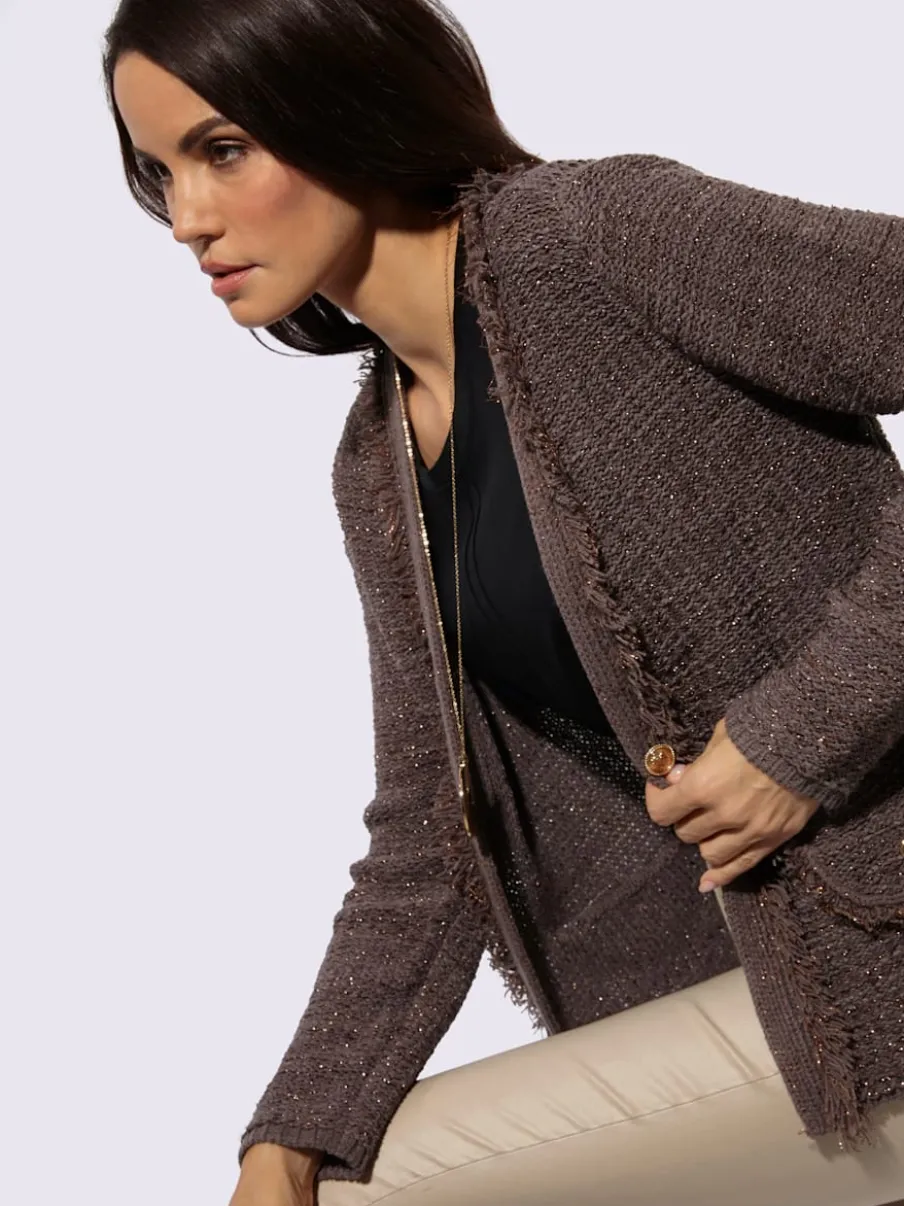 Cardigan avec col V et manches longues à franges