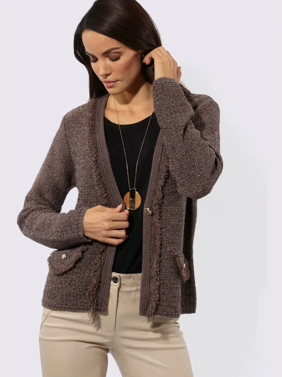 Cardigan avec col V et manches longues à franges