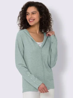 Cardigan à capuche en tricot doux avec boutons décoratifs
