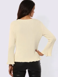 Cardigan à col rond et manches longues avec fleurs tricotées