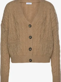 Cardigan court en tricot à motif torsadé avec poches et boutons