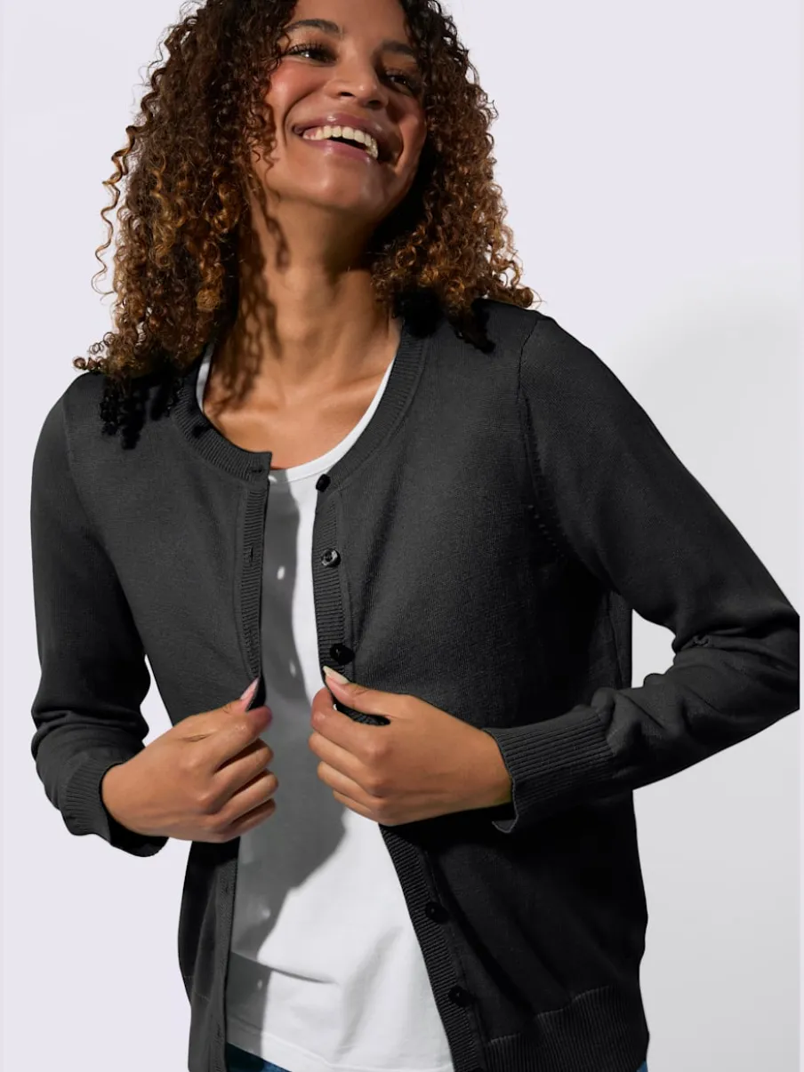 Cardigan en coton à encolure ronde et manches longues