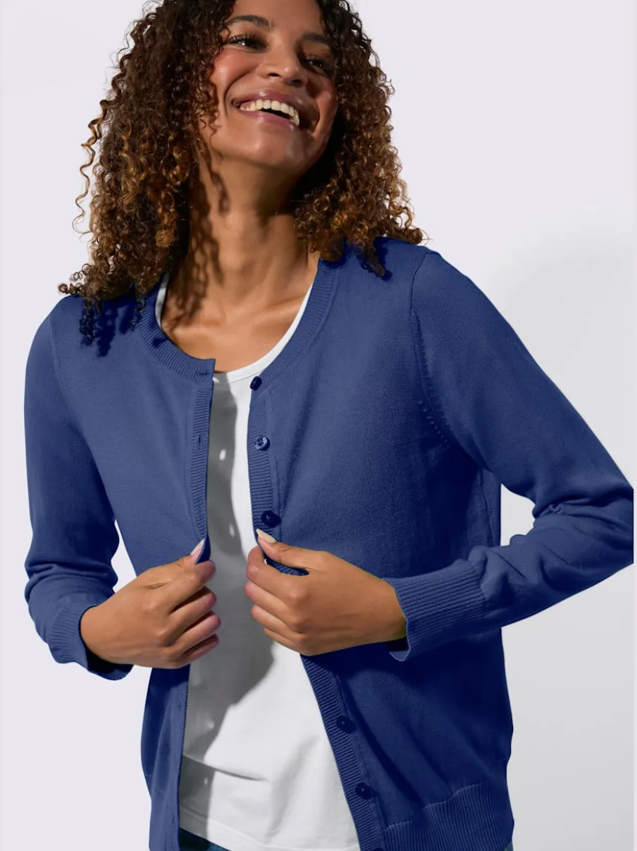 Cardigan en coton à encolure ronde et manches longues