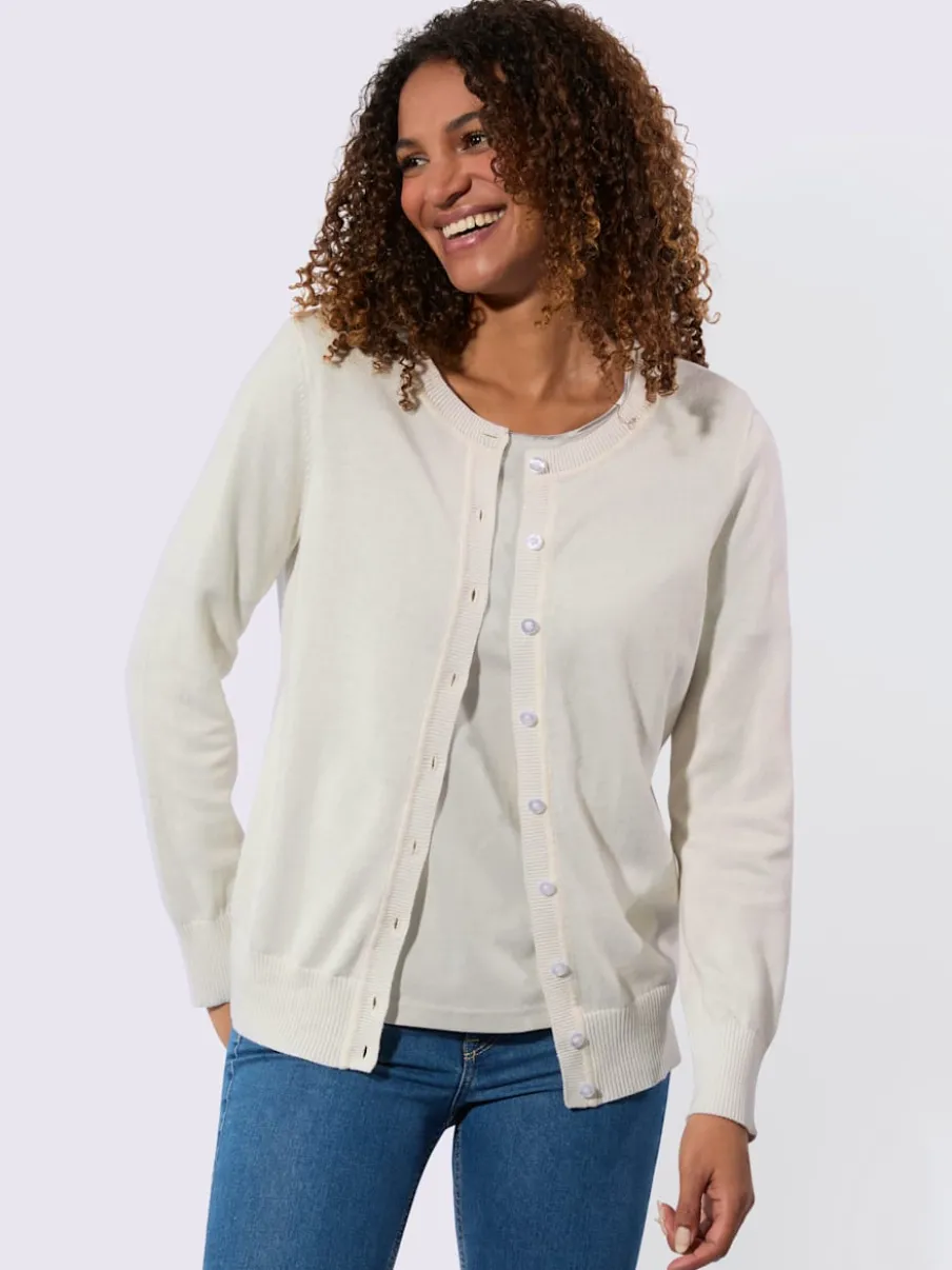 Cardigan en coton à encolure ronde et manches longues