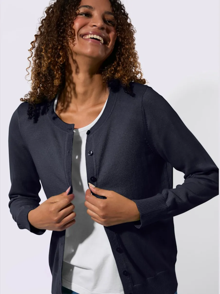 Cardigan en coton à encolure ronde et manches longues