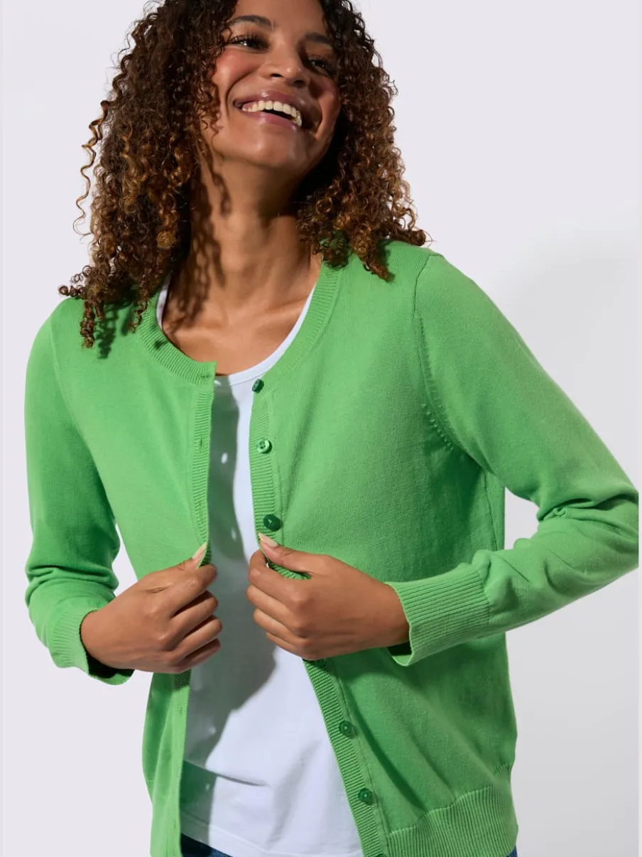 Cardigan en coton à encolure ronde et manches longues