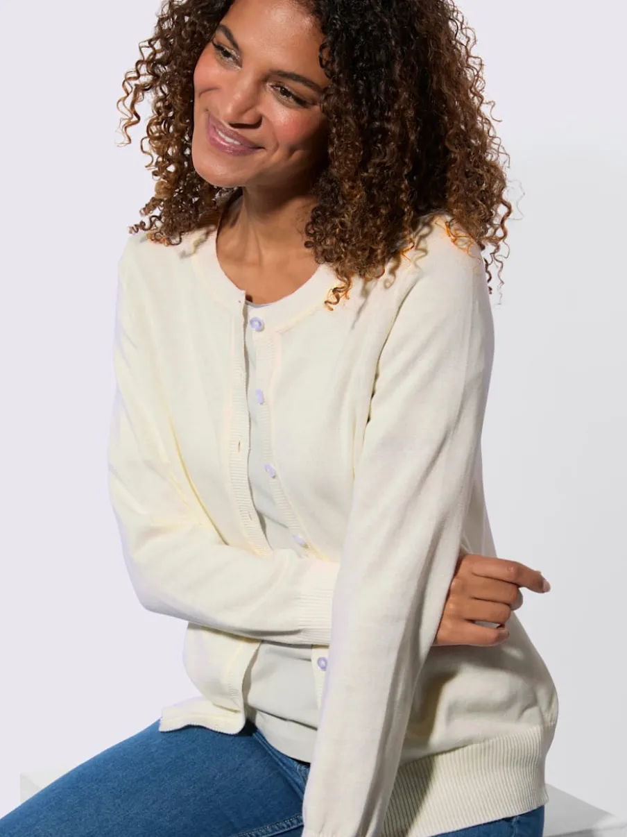 Cardigan en coton à encolure ronde et manches longues