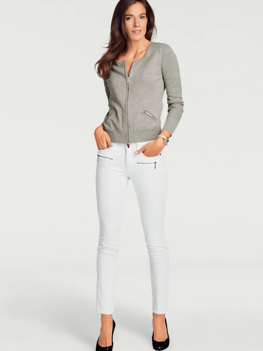 Cardigan en tricot ajouré avec manches longues zippé
