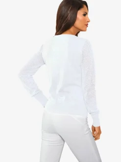 Cardigan en tricot ajouré avec manches longues zippé