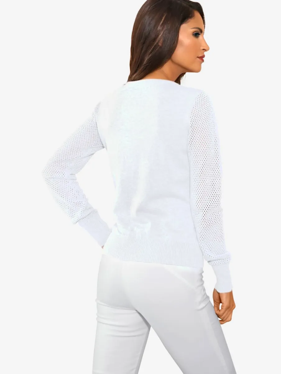 Cardigan en tricot ajouré avec manches longues zippé