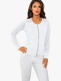 Cardigan en tricot ajouré avec manches longues zippé