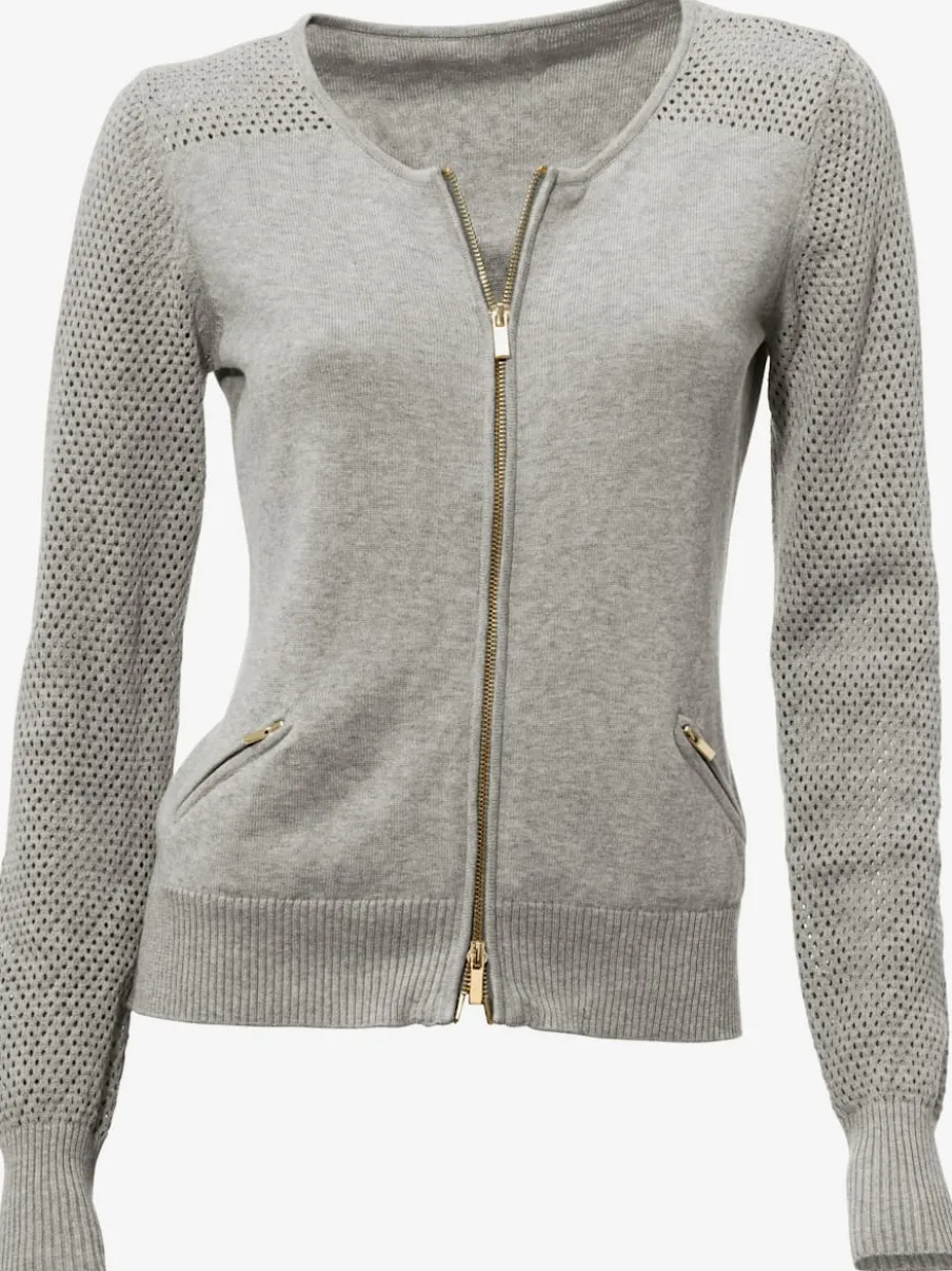 Cardigan en tricot ajouré avec manches longues zippé