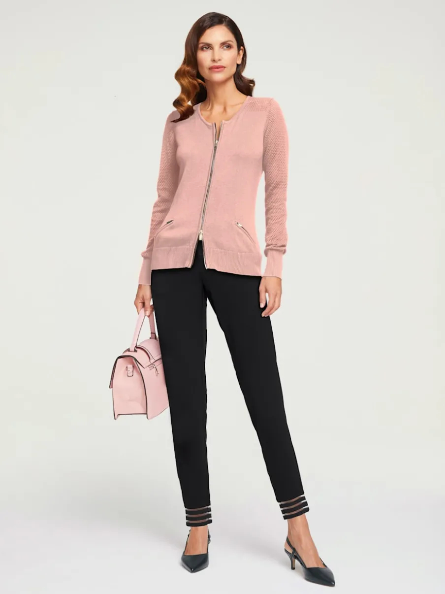 Cardigan en tricot ajouré avec manches longues zippé