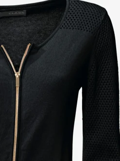 Cardigan en tricot ajouré avec manches longues zippé