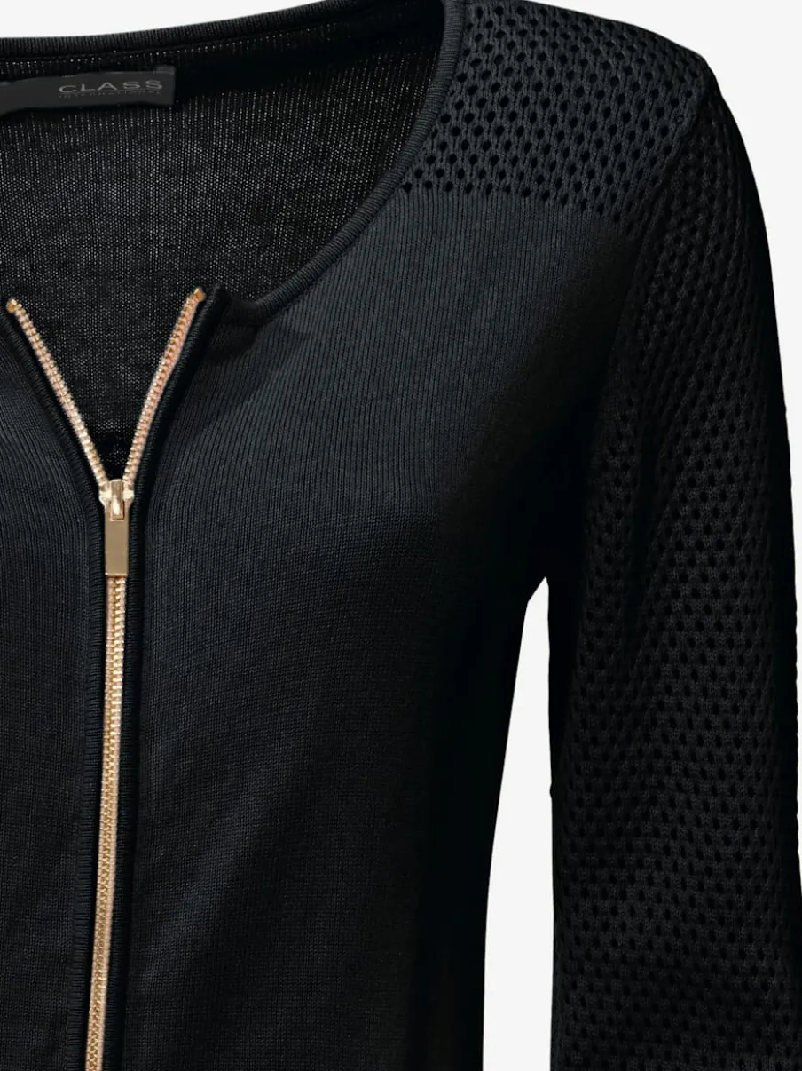 Cardigan en tricot ajouré avec manches longues zippé