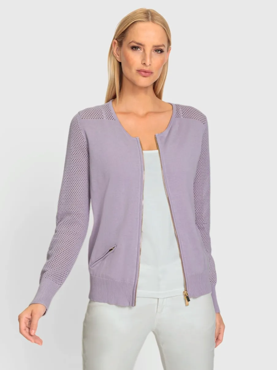 Cardigan en tricot ajouré avec manches longues zippé