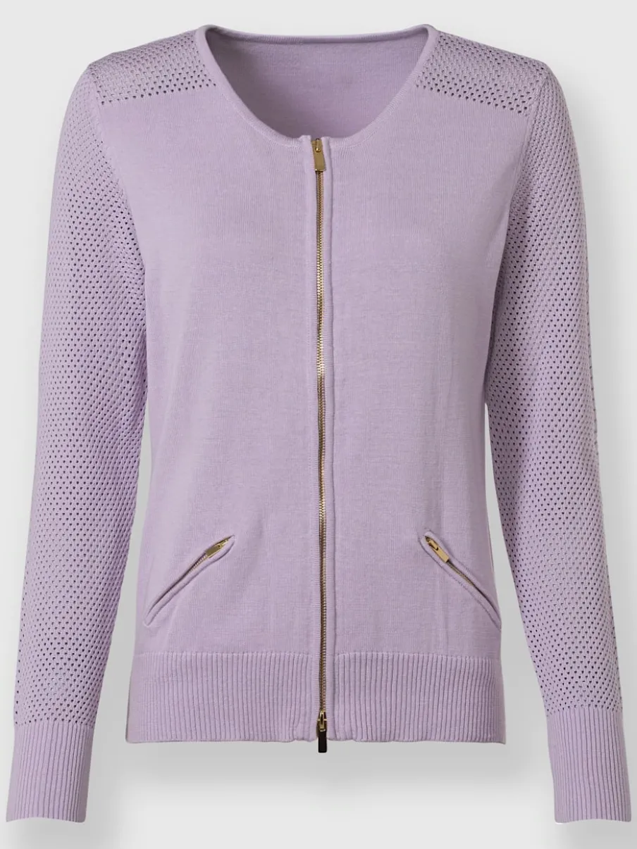 Cardigan en tricot ajouré avec manches longues zippé