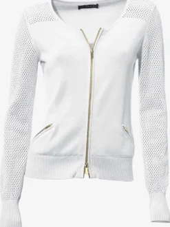 Cardigan en tricot ajouré avec manches longues zippé