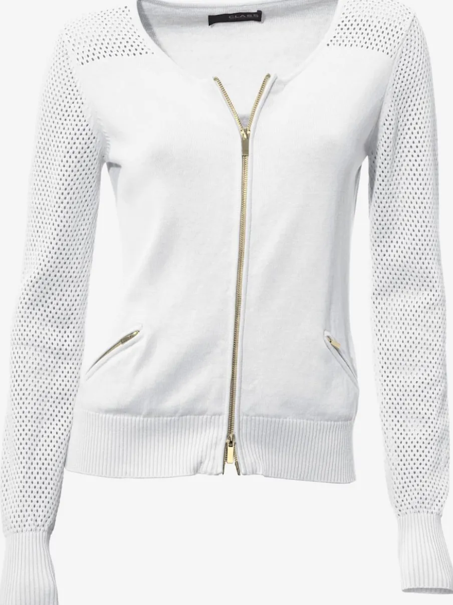 Cardigan en tricot ajouré avec manches longues zippé