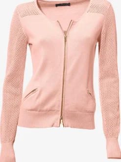 Cardigan en tricot ajouré avec manches longues zippé