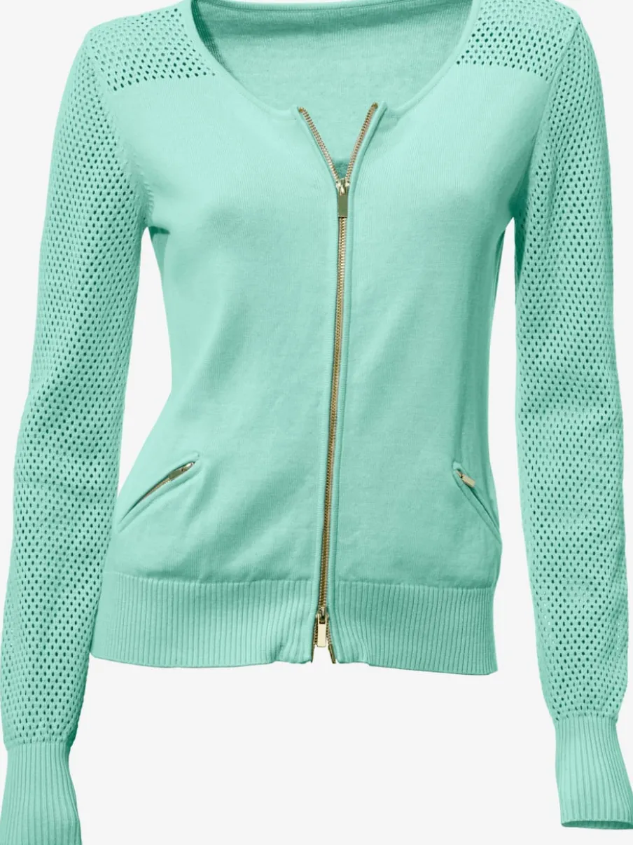 Cardigan en tricot ajouré avec manches longues zippé