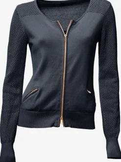 Cardigan en tricot ajouré avec manches longues zippé