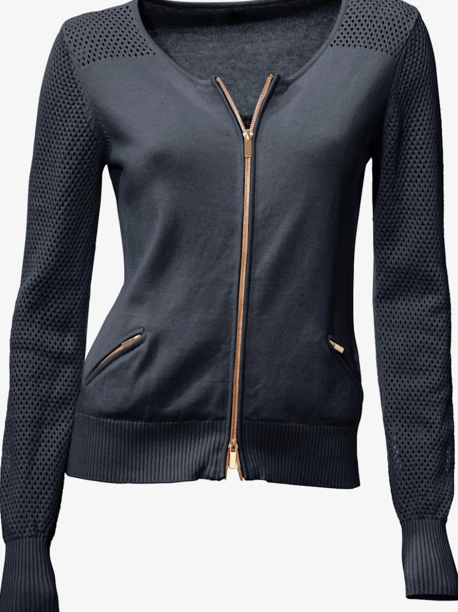 Cardigan en tricot ajouré avec manches longues zippé