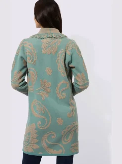 Cardigan en tricot jacquard avec col châle et franges