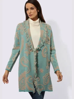 Cardigan en tricot jacquard avec col châle et franges