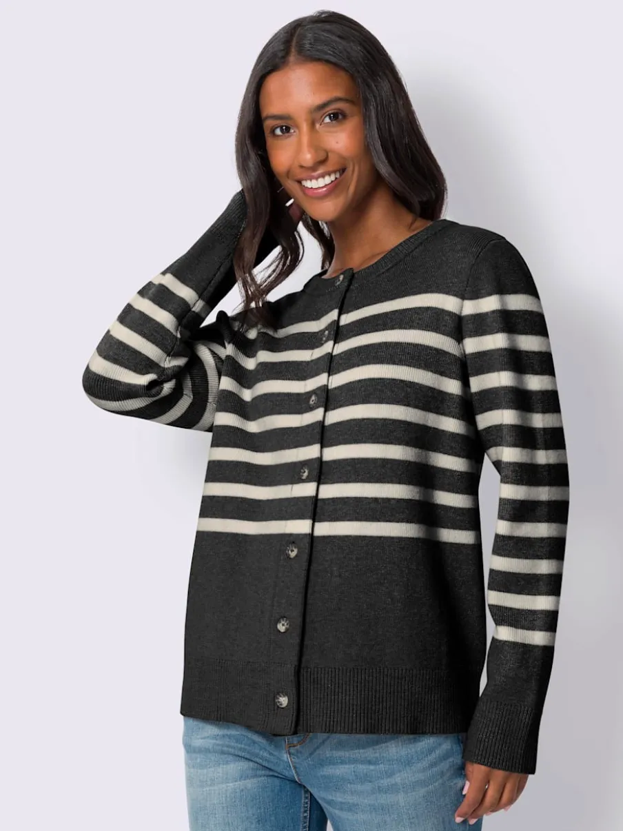 Cardigan à rayures sportives à boutons imitation corne