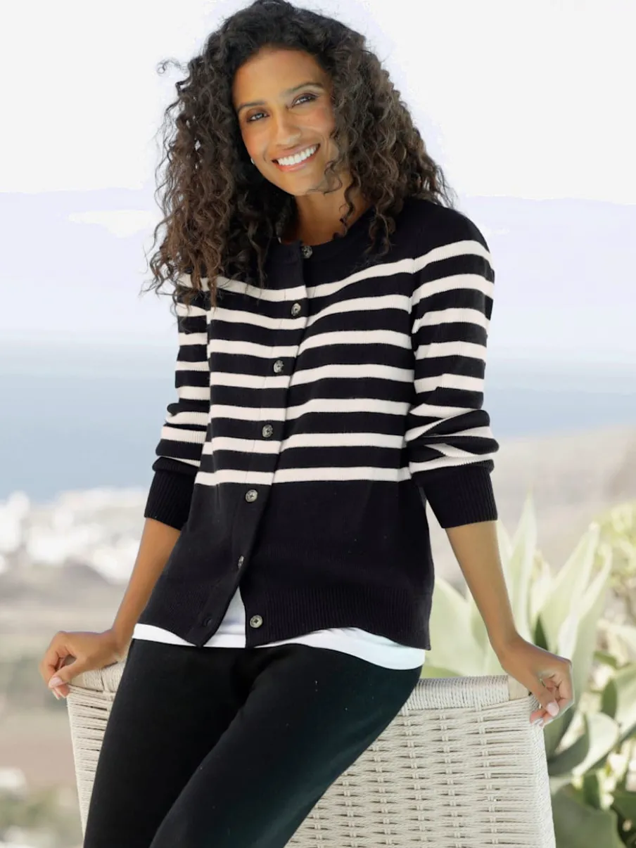 Cardigan à rayures sportives à boutons imitation corne