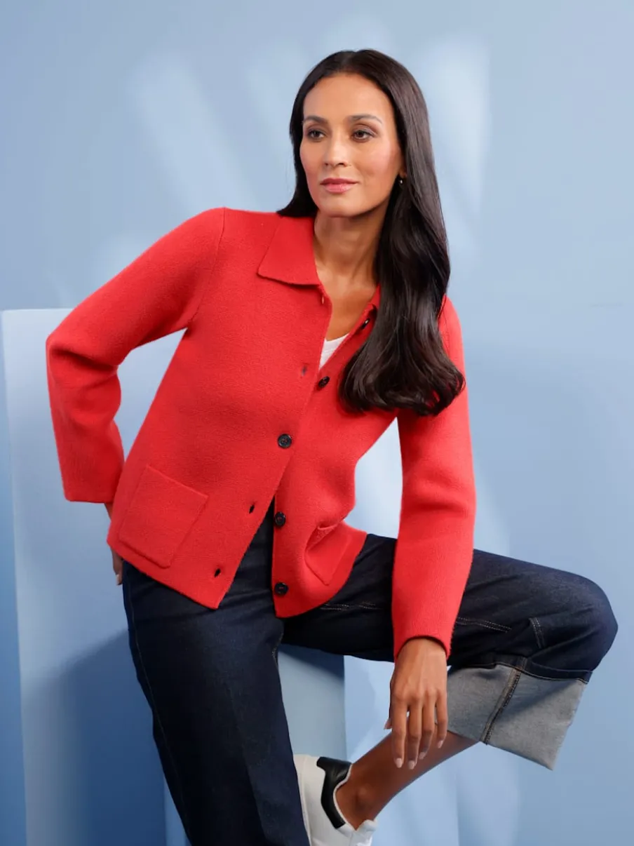 Cardigans tricotés avec col polo et poches plaquées