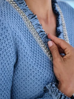 Cardigan à structure jacquard avec pierres brillantes décoratives