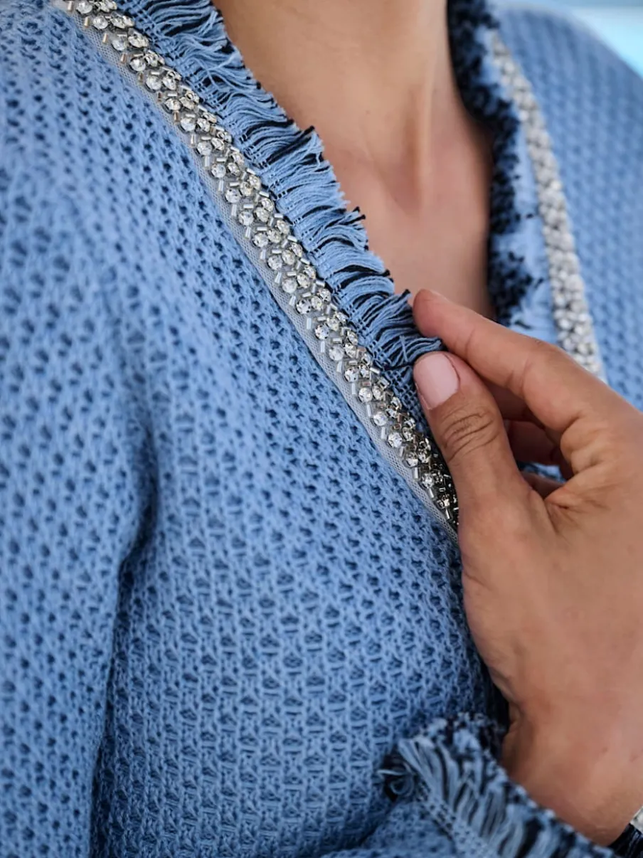 Cardigan à structure jacquard avec pierres brillantes décoratives