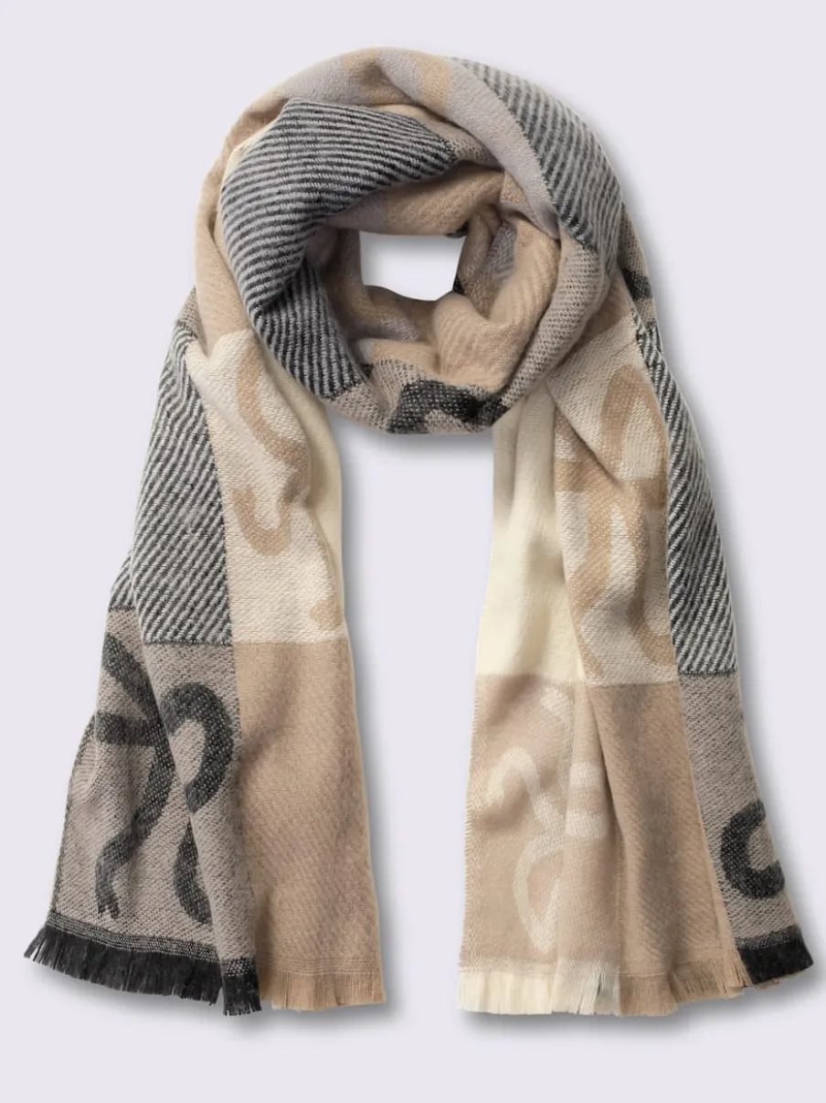 Écharpe avec motif de nœuds et franges en ultra-douceur