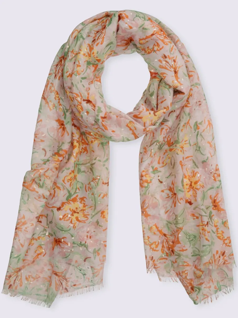 Écharpe en matière légère avec motif floral et bords ouverts
