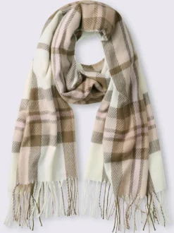 Écharpe en tissu à motif à carreaux et franges