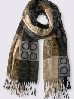 Écharpe ultra-moelleuse avec motif circulaire et franges