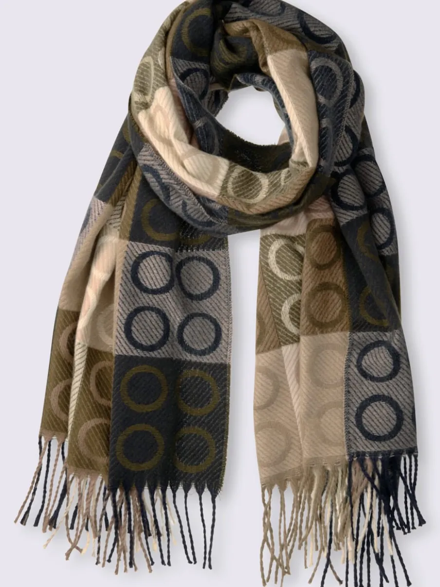 Écharpe ultra-moelleuse avec motif circulaire et franges