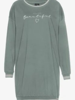 Chemise de nuit courte avec finitions côtelées rayées