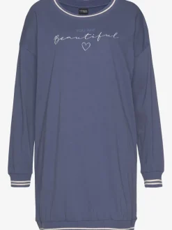 Chemise de nuit courte avec finitions côtelées rayées