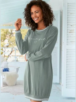 Chemise de nuit courte avec finitions côtelées rayées
