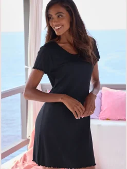 Chemise de nuit en matière côtelée